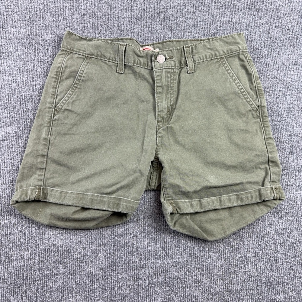 Levis Shorts Womens 28 Green Chino Twill Cuffed Casual Stretch Zip Fly